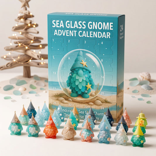 Giant sea glass gnome calendar with all 24 charms in front
