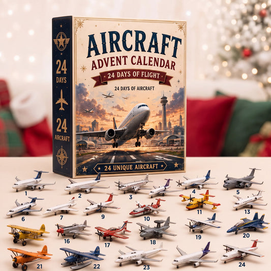 Giant aircraft advent calendar with all 24 planes in front