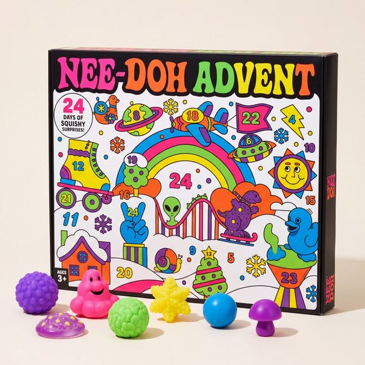 Real Squishmas advent calendar with the 24 real squishy toys in front