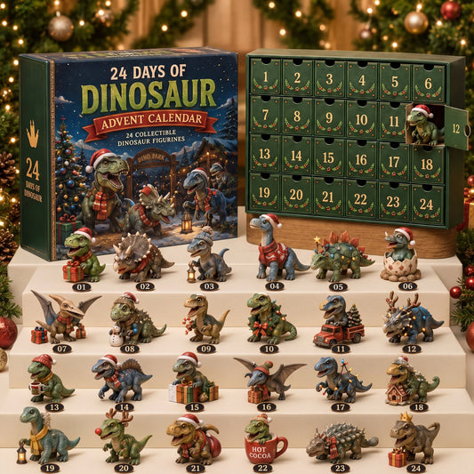 Giant dinosaur advent calendar with all 24 dinos in front