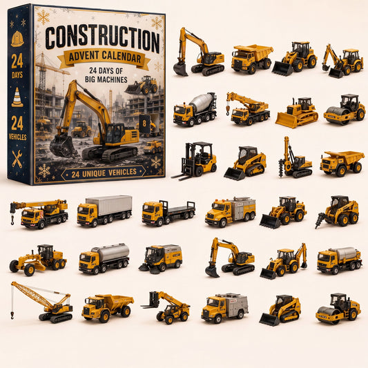 Giant vehicle advent calendar with all 24 mini machines in front