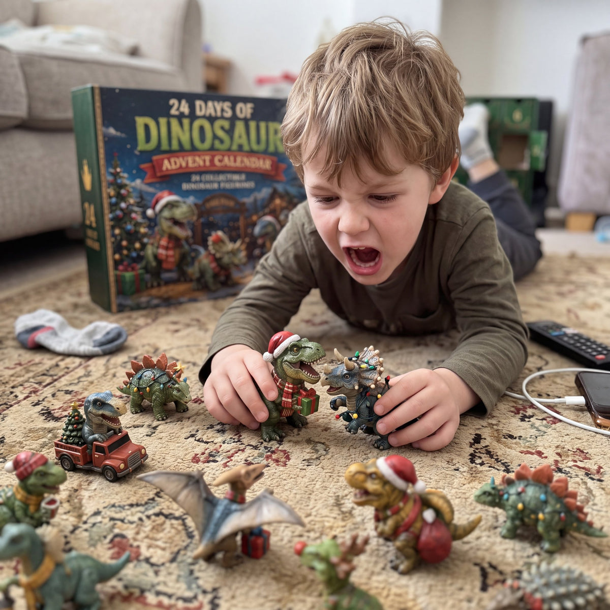 Epic dino battle on the living-room carpet